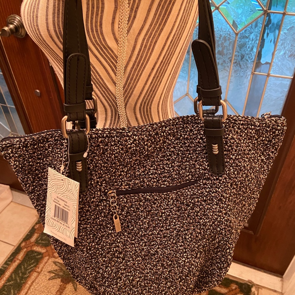 The Sak Crochet Silverwood Hand Crafted Brown/Silver Tweed Boho tote like BagNWT - Picture 9 of 15